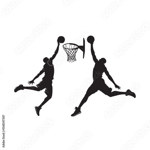 basketball slam dunk vector silhouette clip art logo design illustration