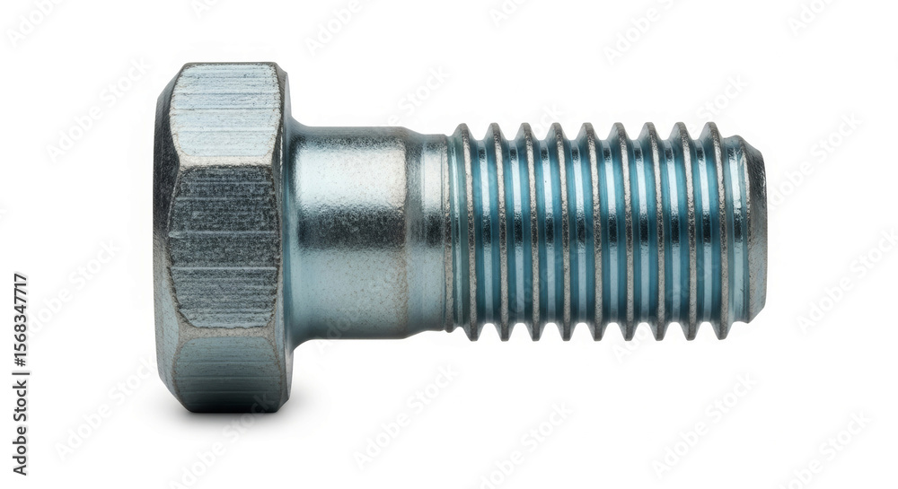 Metallic hex bolt with threaded shaft on white background Metallic hex bolt with threaded shaft on white background