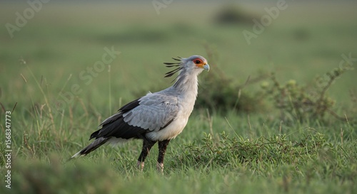 Secretary Bird Standing Tall in the African Savannah Grassland Habitat