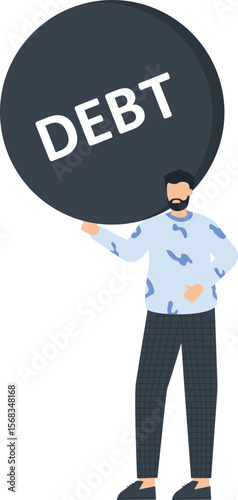 Man burdened by debt financial concept illustration, financial crisis, economic burden, loan, personal finance, bankruptcy, overspending, financial problem, debt crisis

