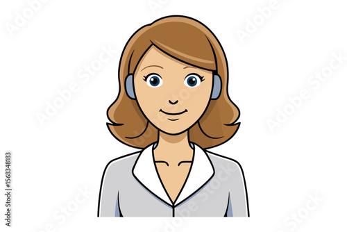 Smiling Support: A friendly woman, rendered in a vibrant illustration, embodies helpful customer service with headphones, ready to assist and guide.