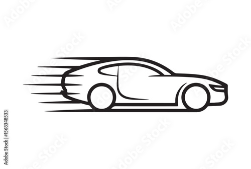 Stylized black sports car with motion blur effect isolated on white background