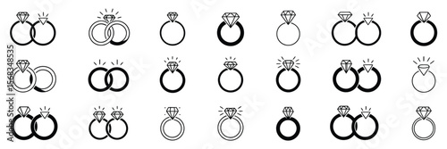 Diamond wedding ring vector icon illustration

