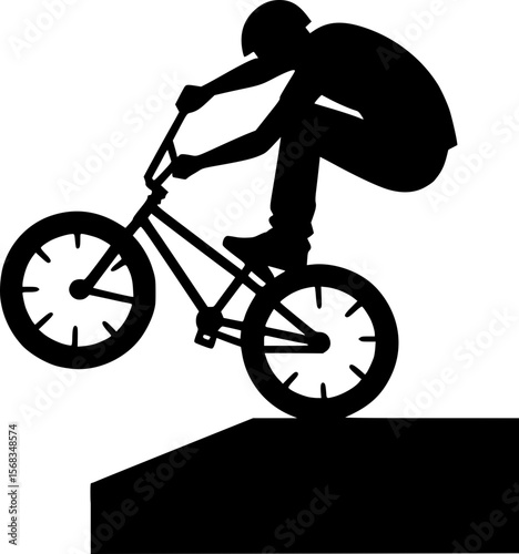 Vector of a person doing bicycle stunt, clean minimalist silhouette
