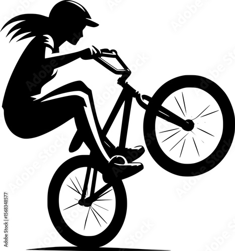 Vector of a person doing bicycle stunt, clean minimalist silhouette
