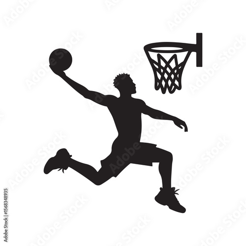 basketball slam dunk vector silhouette clip art logo design illustration