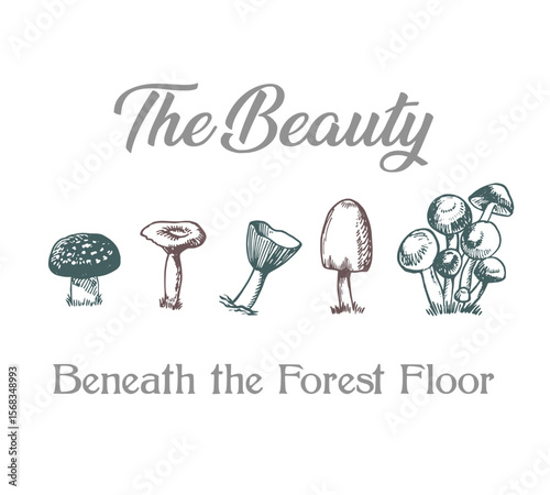 Vintage Mushroom T-Shirt Design – Hand Drawn Fungi Illustration