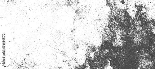 Grainy grunge photo filter background. Black particles, fibers and flecks wallpaper. Vintage rough dirt dotted overlay. Vector sandy gritty template.