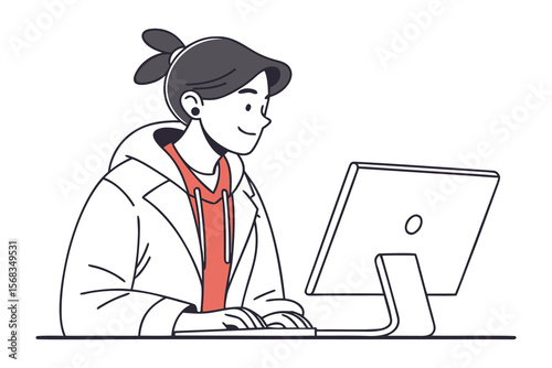 Tech Savvy: A sleek and stylish illustration of a person deeply engaged with their computer, exuding an aura of focus and skill, capturing the essence of modern digital life.