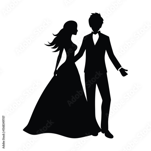Elegant Silhouette of a Wedding Couple Standing Together, a Timeless Representation of Love, Commitment, and the Beginning of a Shared Journey