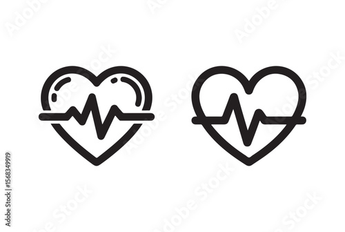 Two black heartbeat icons with ekg line isolated on white background