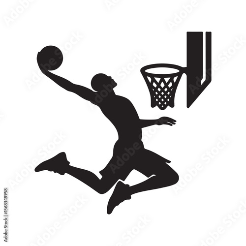 basketball slam dunk vector silhouette clip art logo design illustration