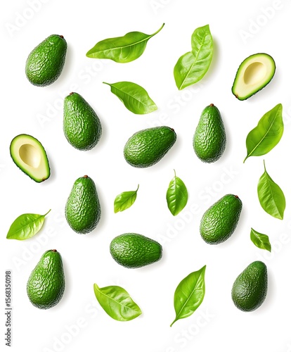 set of avocado isolated on white