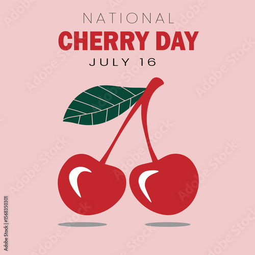 National Cherry Day Celebration with cherries with leaves and the text national cherry day July 16