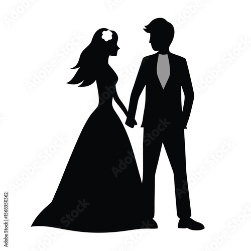 Silhouette of a Bride and Groom Holding Hands A Timeless Symbol of Love, Marriage, and New Beginnings Represented with Elegance
