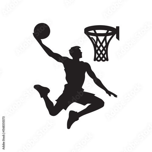 basketball slam dunk vector silhouette clip art logo design illustration