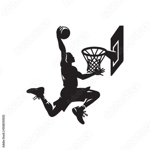 basketball slam dunk vector silhouette clip art logo design illustration
