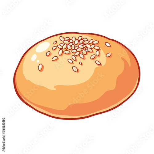 Sesame seed bun on white background for bakery product illustration  