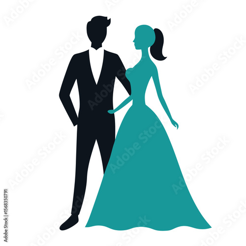 Elegant Silhouette of a Bride and Groom in Formal Attire Celebrating Their Union with Style and Grace