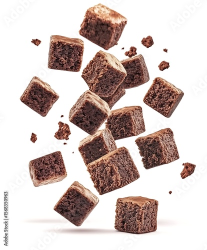 chocolate pieces on white background