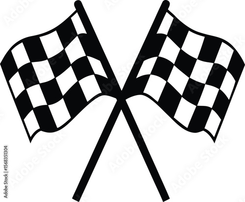 Vector art of two checkered flags are crossed isolated on white background