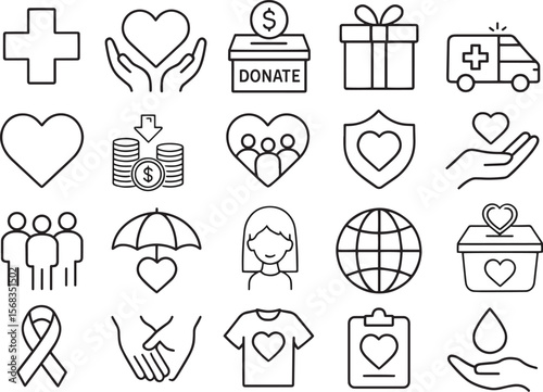 Simple Line Icons Depicting Charitable Giving and Support