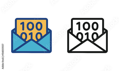 Email Digital envelope with binary code data inside for online communication, IT Network Communication Technology Icon