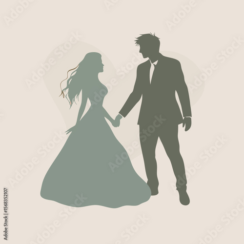 Romantic Wedding Silhouette A Couple's Tender Moment Illustration