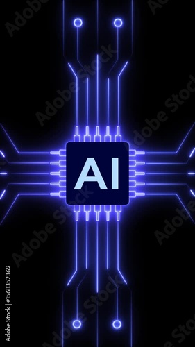 Artificial intelligence chip set innovation concept. glowing AI chip on circuit board Computer microchip on motherboard. computer mother board chip with AI text and glowing circuit background.