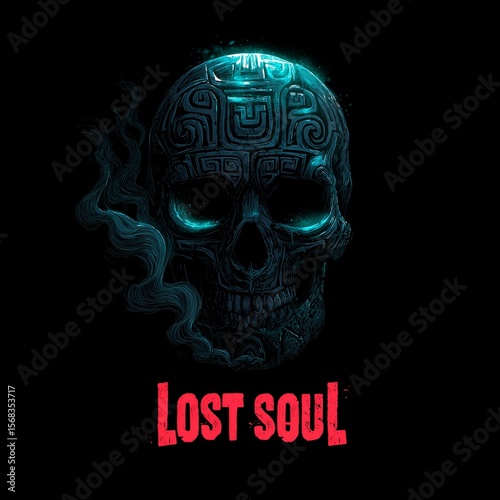 Enchanted intricate skull wreathed in curling mist