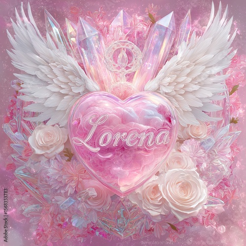 Ethereal heart with wings and crystals, advertising concept
