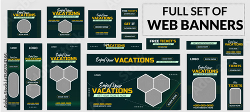 full set of web banners in standard size with multiple place for photos. modern travel web banners template