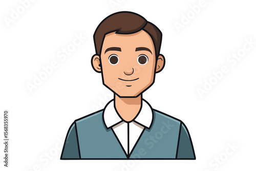 A Friendly Portrait: Capturing a clean illustration of a man exudes warmth, positivity, and approachable professionalism. Clean-cut style reflects an image of confidence, and modern charm.