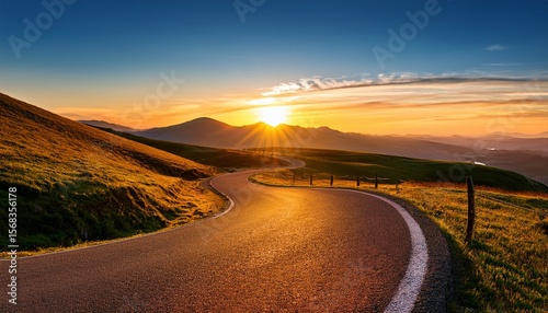 sunrise on winding road a vibrant dawn casts light on a meandering path representing fresh beginnings and new journeys ahead