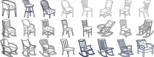 Assorted Chair Collection Outline Vector Set