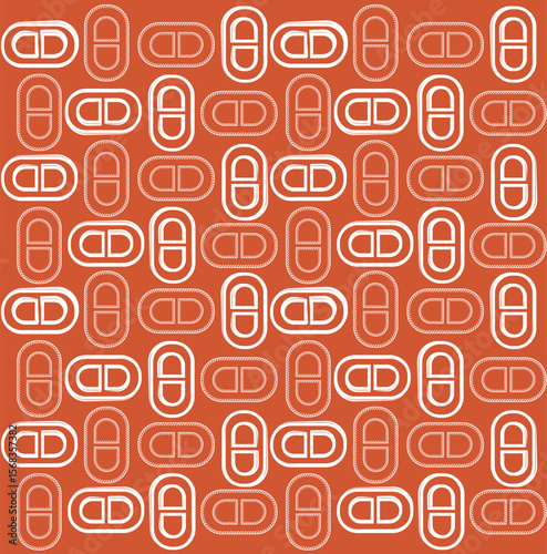 Luxury geometric seamless pattern inspired by Hermes Paris fashion, featuring bold capsule-style shapes in vibrant modern colors.