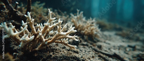Wallpaper Mural Bleached staghorn coral underwater on ocean floor, a sign of coral bleaching and ocean acidification Concept of marine life, climate change, and environmental conservation Torontodigital.ca