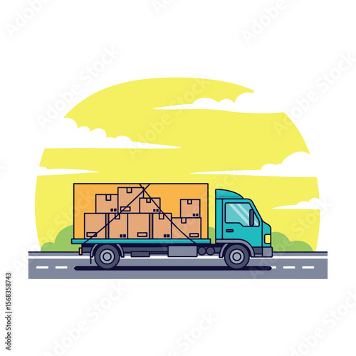 Simple Cargo Truck on Road Illustration