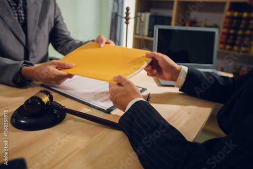 Wall Mural Businessmen consult with lawyers, submit additional documents, and pay for lawyers' services