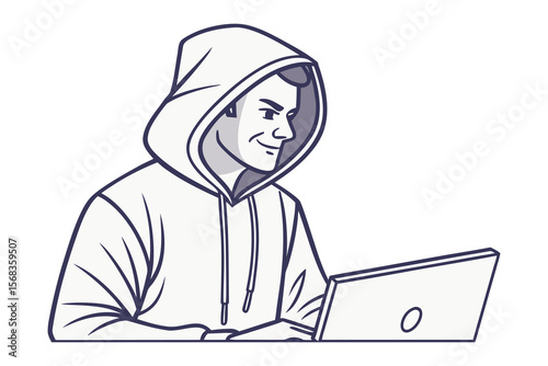 Digital Strategist: A focused individual, immersed in a world of digital data, skillfully operating a laptop. This image signifies concentration and digital innovation.