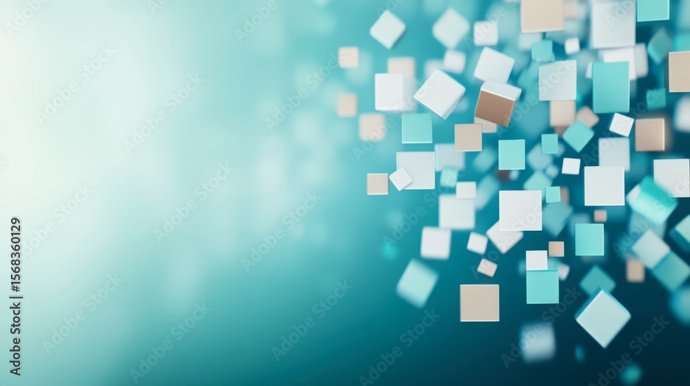 Obraz premium A visually captivating abstract image featuring floating cubes in soft pastel hues against a blurred background, ideal for use in technology, design, and creative projects to convey innovation,