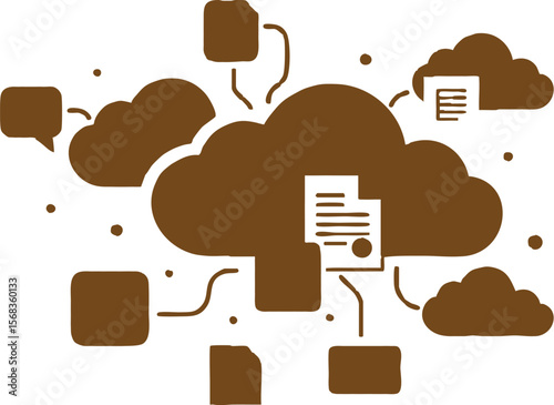 Digital data transfer and storage in a connected cloud computing network with documents and chat bubbles