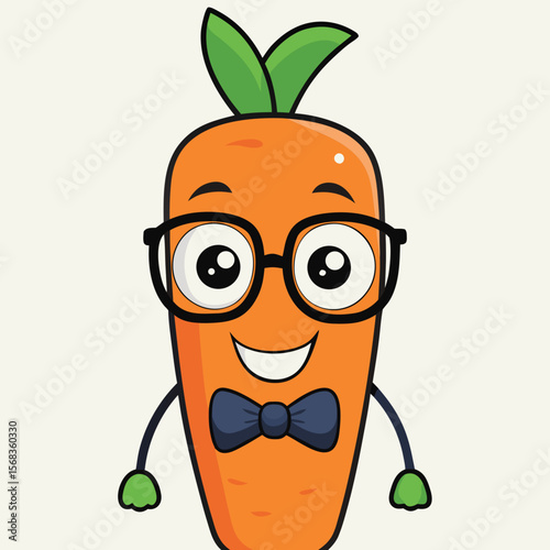 Adorable Cartoon Carrot Character with Glasses and Bow Tie