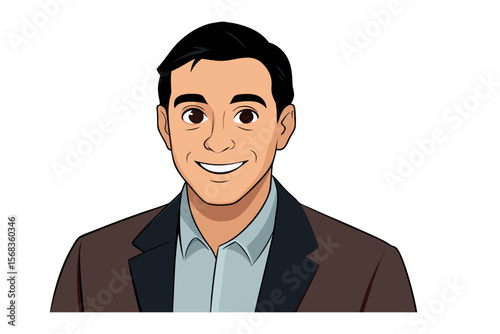 Smiling Young man Portrait: A handsome young man with a warm smile and a friendly expression, captured in a stylish business attire, epitomizing approachability and confidence