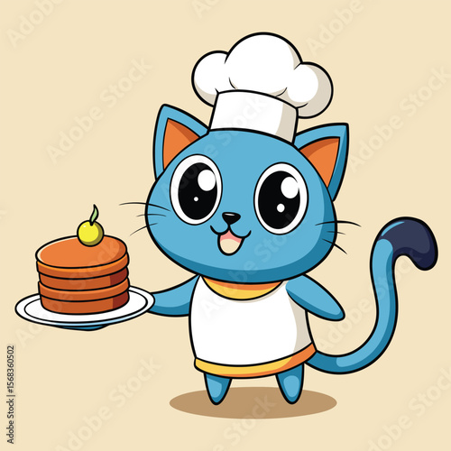 Adorable Cartoon Cat Chef Serving Pancakes Cute Culinary Character Illustration