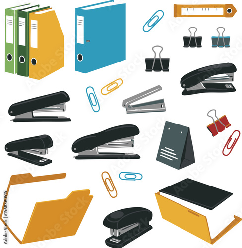office, supplies, stationery, binder, stapler, paper, clip, folder, desk, organization