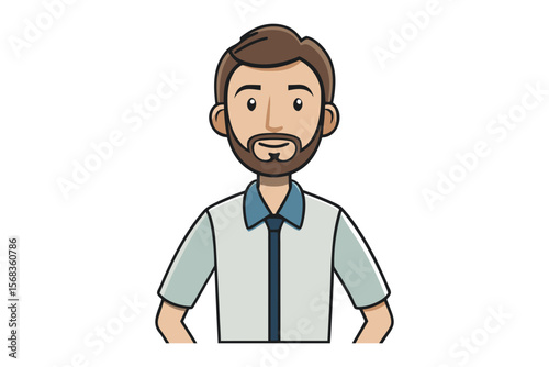 Handsome Illustrated Man: A digitally crafted representation of a man with a beard, exuding approachability and confidence in a simple portrait, tailored for a variety of conceptual needs.