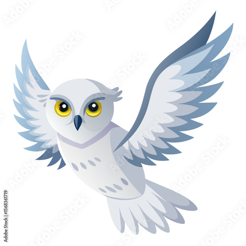 snowy owl fly on white background
