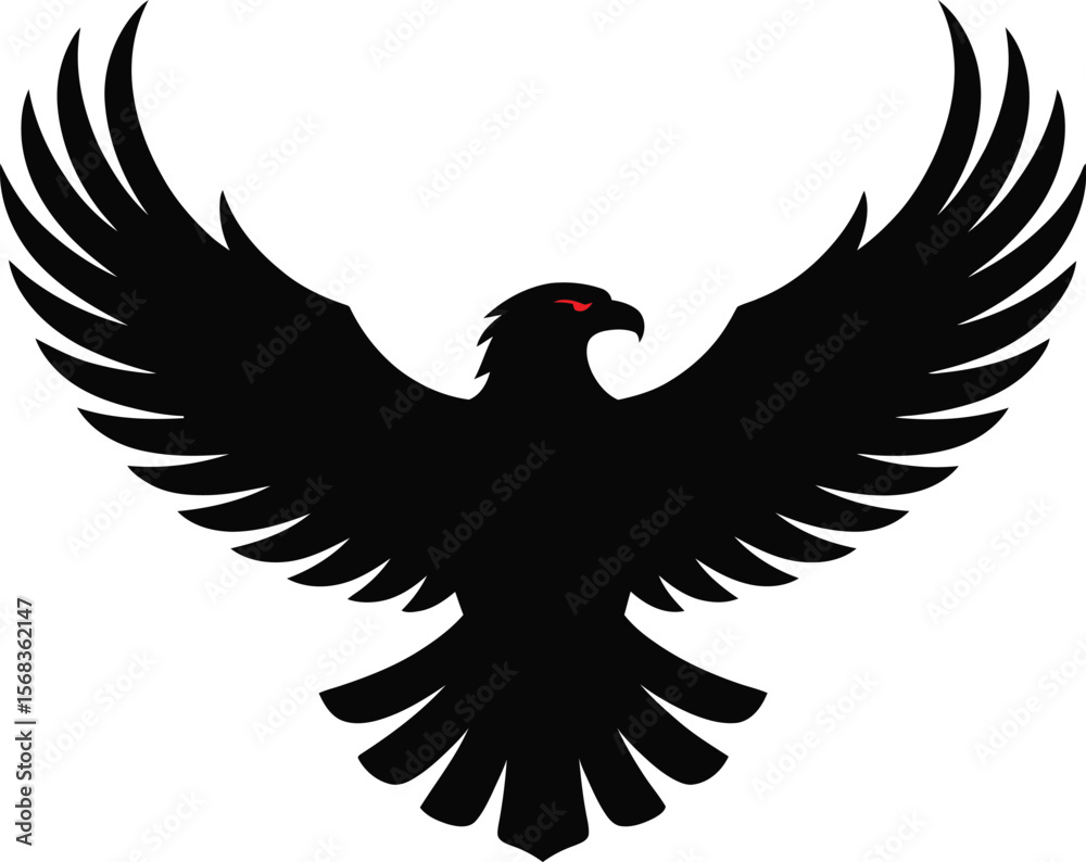 Obraz premium Silhouette of a black eagle with red eyes and outstretched wings vector illustration