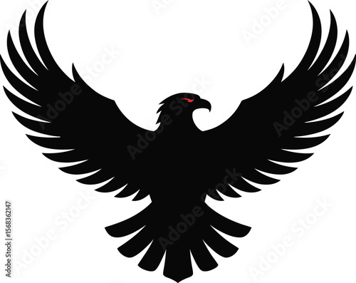 Silhouette of a black eagle with red eyes and outstretched wings vector illustration